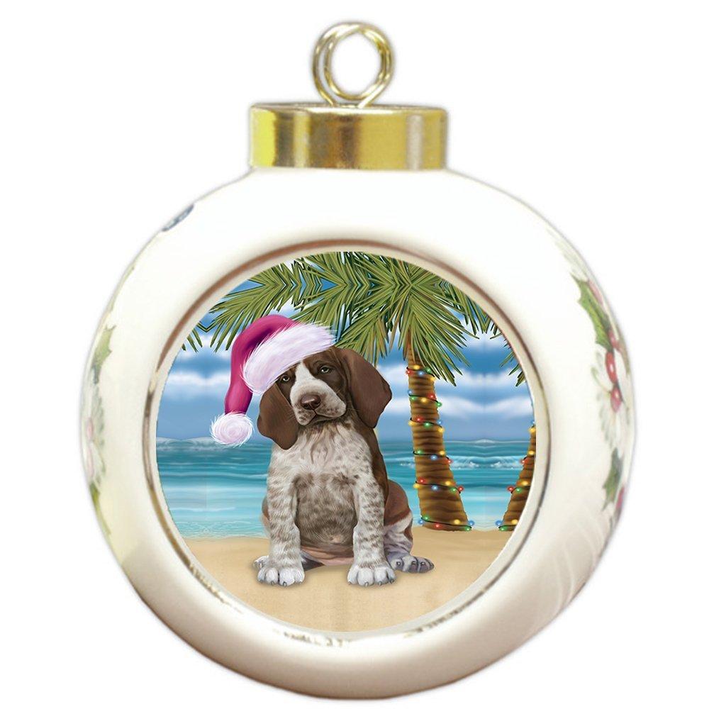 Summertime Bracco Italiano Puppy On Beach Christmas Round Ball Ornament Por1082