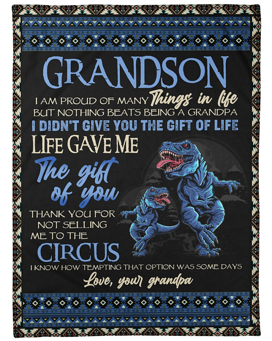 To My Grandson Fleece Blanket, Gift For Grandson From Grandpa Blanket, Birthday Gift For Grandson Dinosaur Blanket