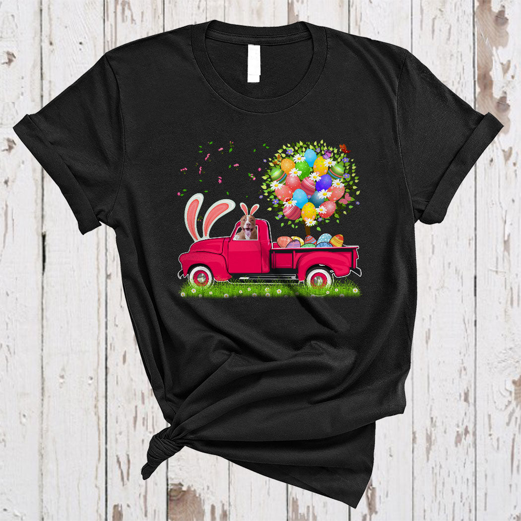 Bunny Pit Bull Riding Pickup Truck Cute Easter Eggs Tree Flower Dog Lover Gifts T-Shirt