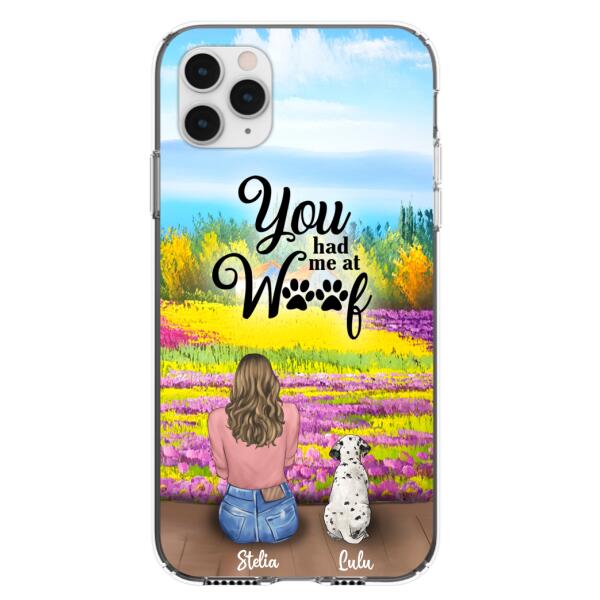 Custom Personalized Dog Mom With Flowers Background Phone Case – Gifts For Dog Lovers With Upto 4 Dogs – You Had Me At Woof – Case For Iphone, Samsung And Xiaomi – L4E2Zu