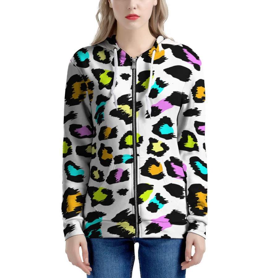 White Leopard Women’s Zip Up Hoodie