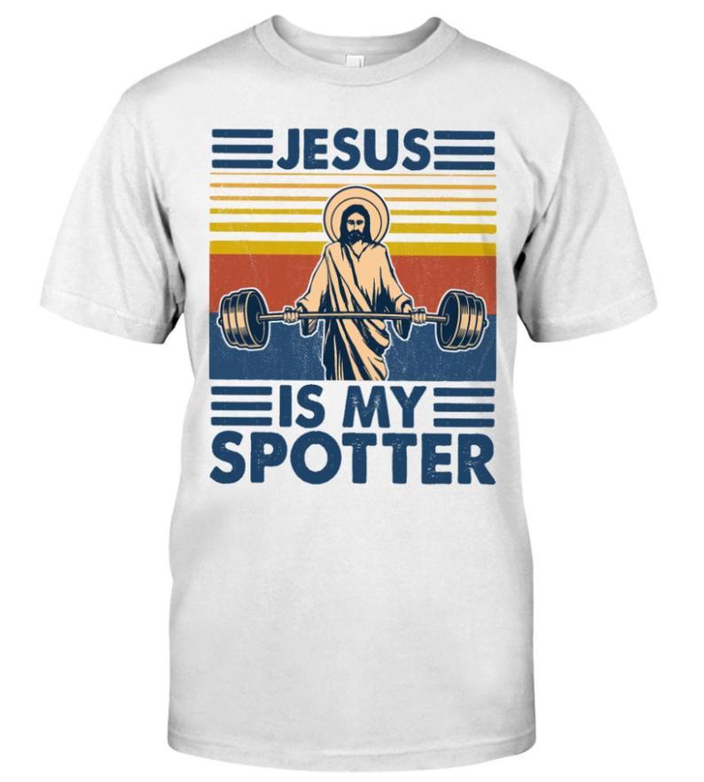 Jesus Is My Spotter Funny Vintage Gym Workout Christian T Shirt Standard/Premium T-Shirt Hoodie