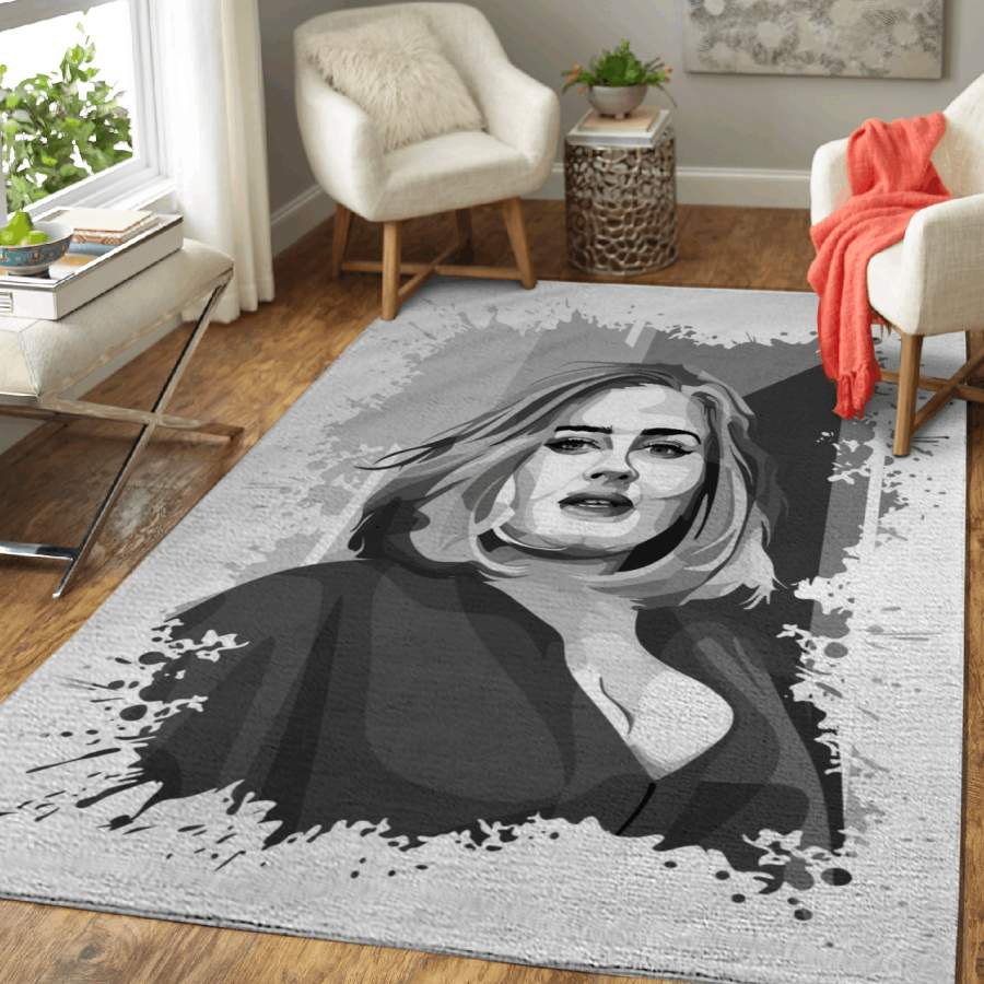 Adele grayscale – Music Art For Fans Area Rug Living Room Carpet Floor Decor