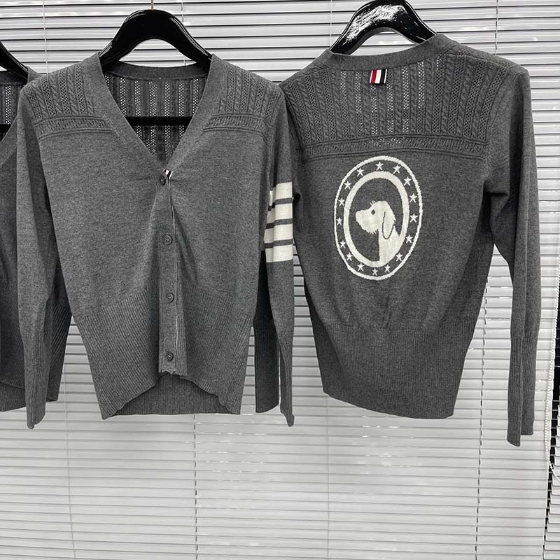 TB THOM Sweaters Fashion Korean Design Back Puppy Printed Knit Cardigan High Quality Autumn Slim Fit New Wool Women Sweaters alx