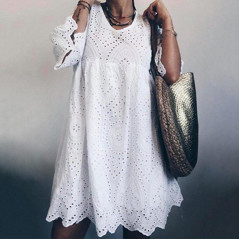 ZANZEA Women’s Summer Sundress 2022 Bohemain Lace Dress Fashion Flare Sleeve Knee Length Vestidos Female Hollow Cotton Robe alx