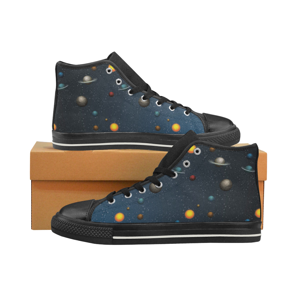 Planet Pattern Black High Top Canvas Shoes for Kid