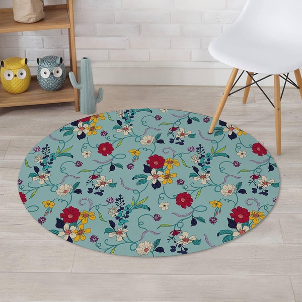 Floral Flower Print Round Rug