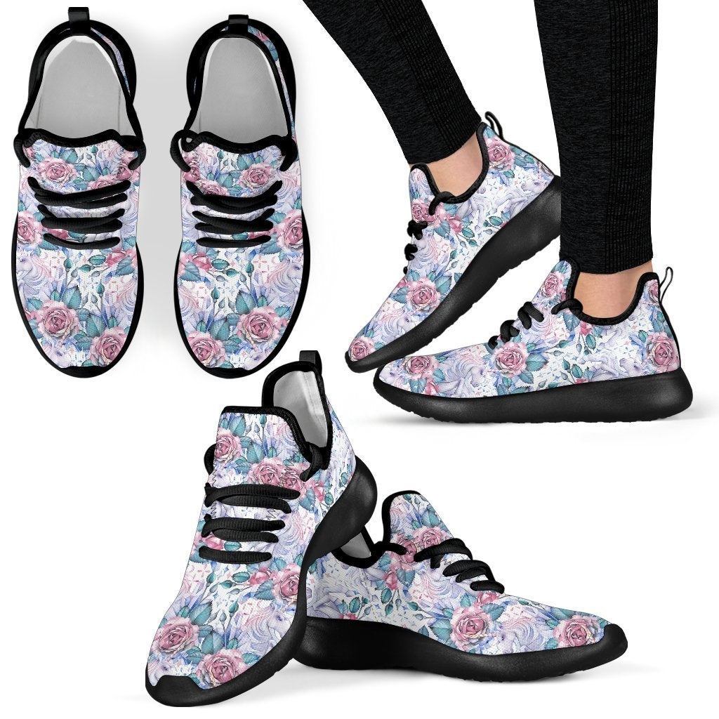 White Fairy Rose Unicorn Pattern Print Mesh Knit Shoes