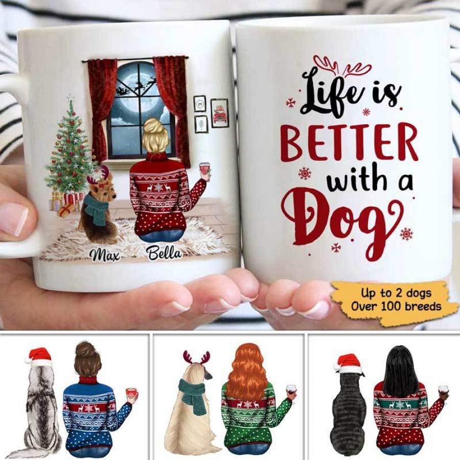 Life Is Better With My Dogs Christmas Personalized Coffee Mug