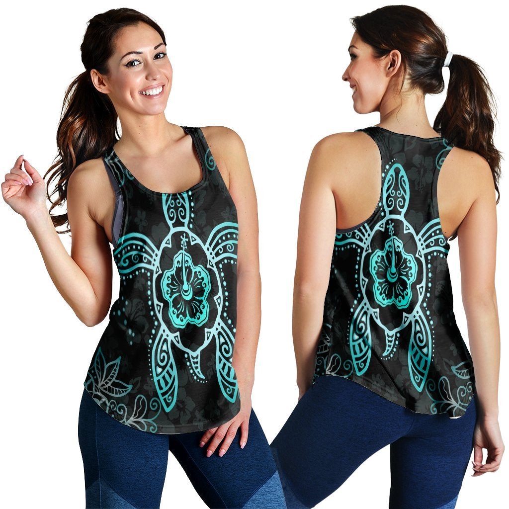 Hawaii Turtle And Hibiscus Polynesian Racerback Tank Turquoise Ah Ha7896