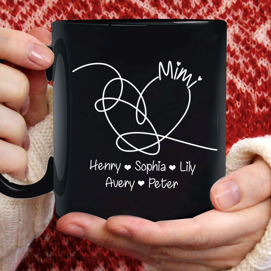 Personalized Mimi With Custom Kid Names Hearts Mug