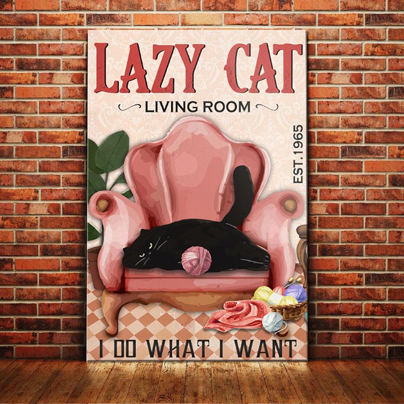 Black Cat Living Room Canvas And Poster Lazy Cat, I Do What I Want | Art Print | Home Decor | Room Decor | Wall Art