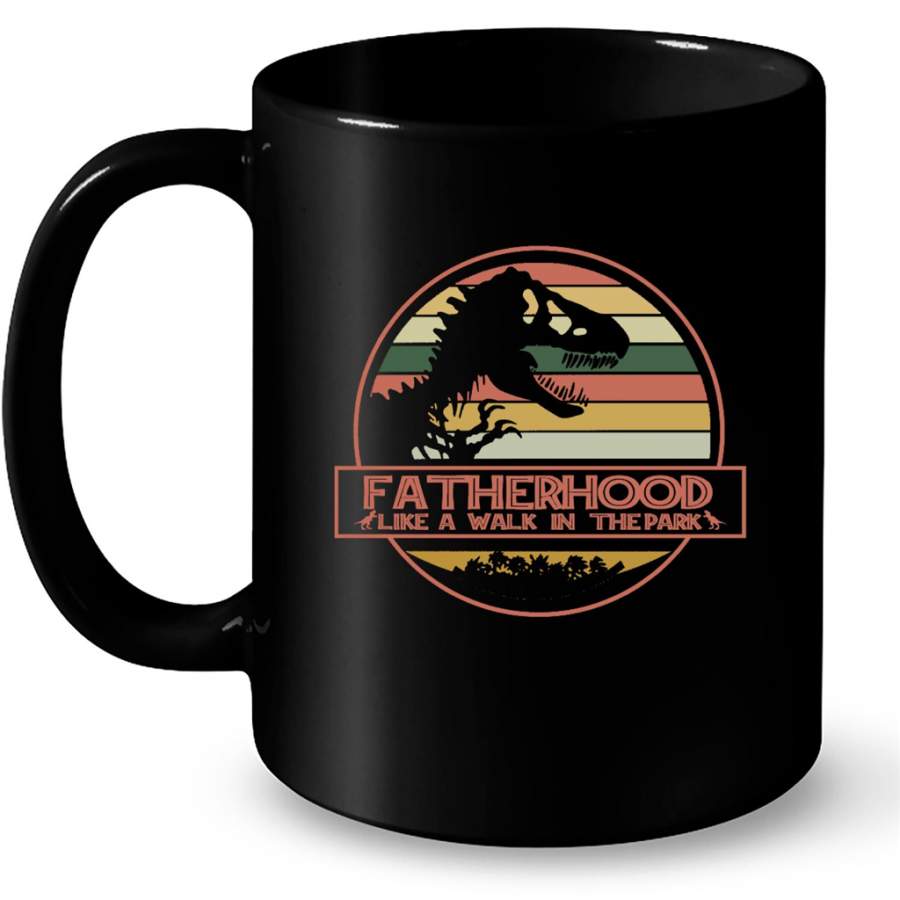 Fatherhood Like A Walk In The Park, Dinosaur Classic Vintage – Full-Wrap Coffee Black Mug