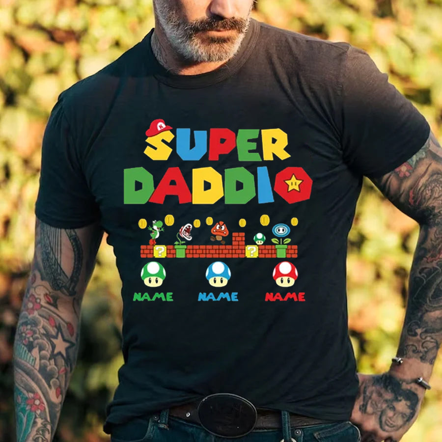 Personalized Super Daddio Game Shirt, Custom Kids Name Dad Shirt, Funny Father’S Day Daddio Shirt, Super Dad Gamer Shirt, Personalized Kids