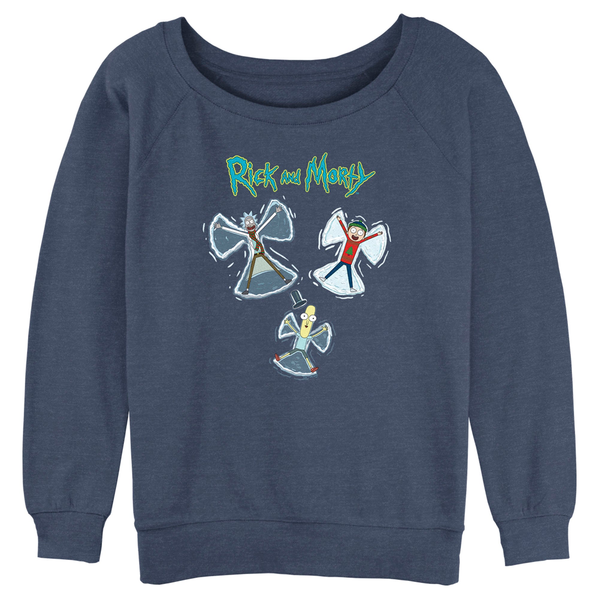 Junior’S Rick And Morty Christmas Snow Angels Sweatshirt