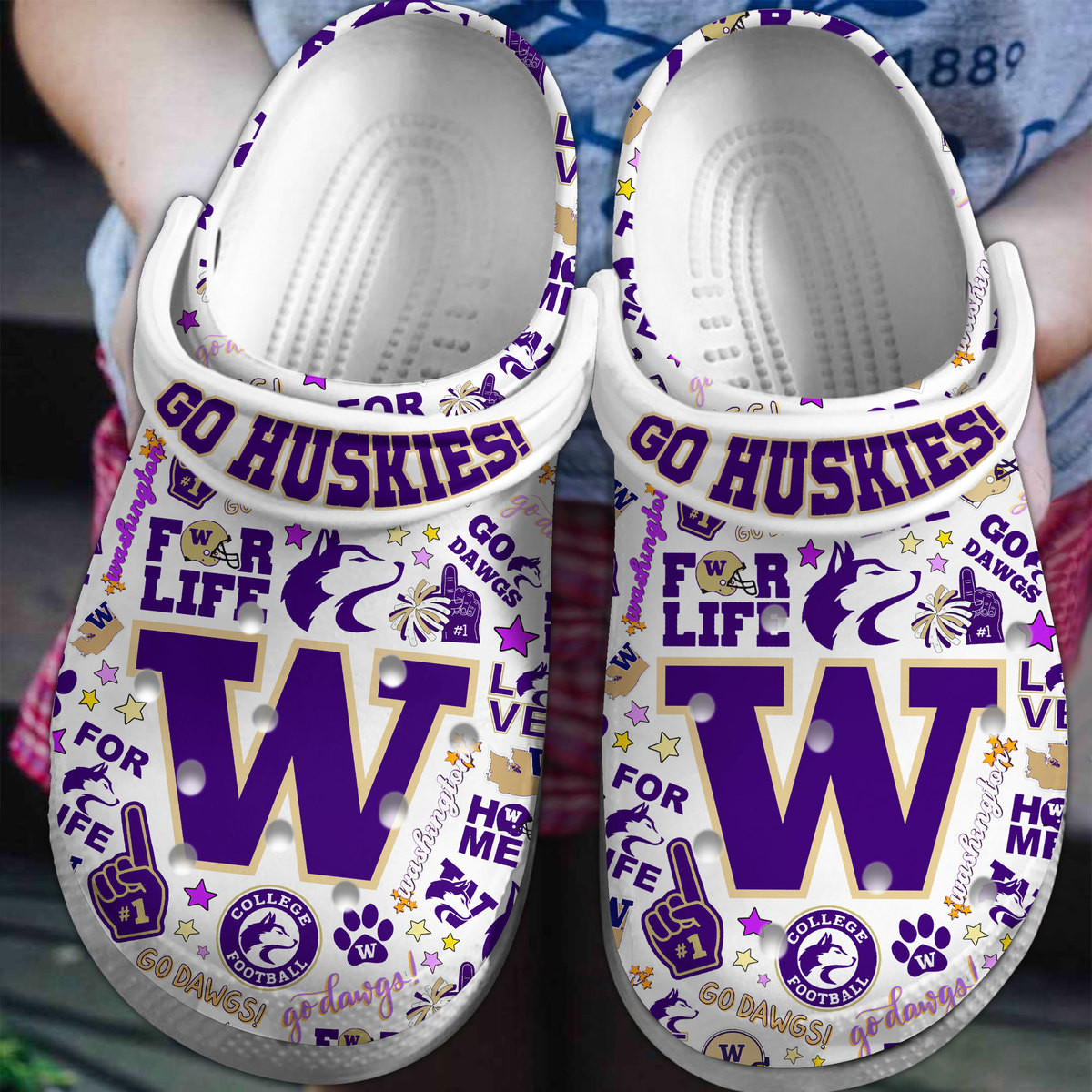 Washington Huskies NCAA Sport Crocs Crocband Clogs Shoes Comfortable For Men Women and Kids 2