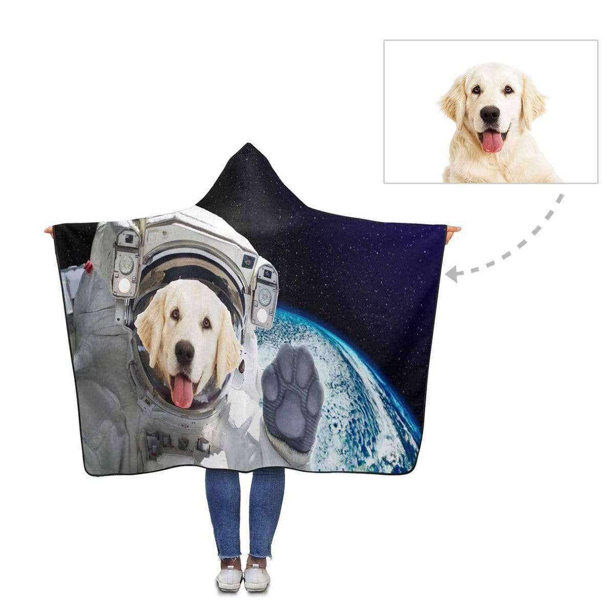 Custom Face Dog Spaceman Universe Hooded Blanket