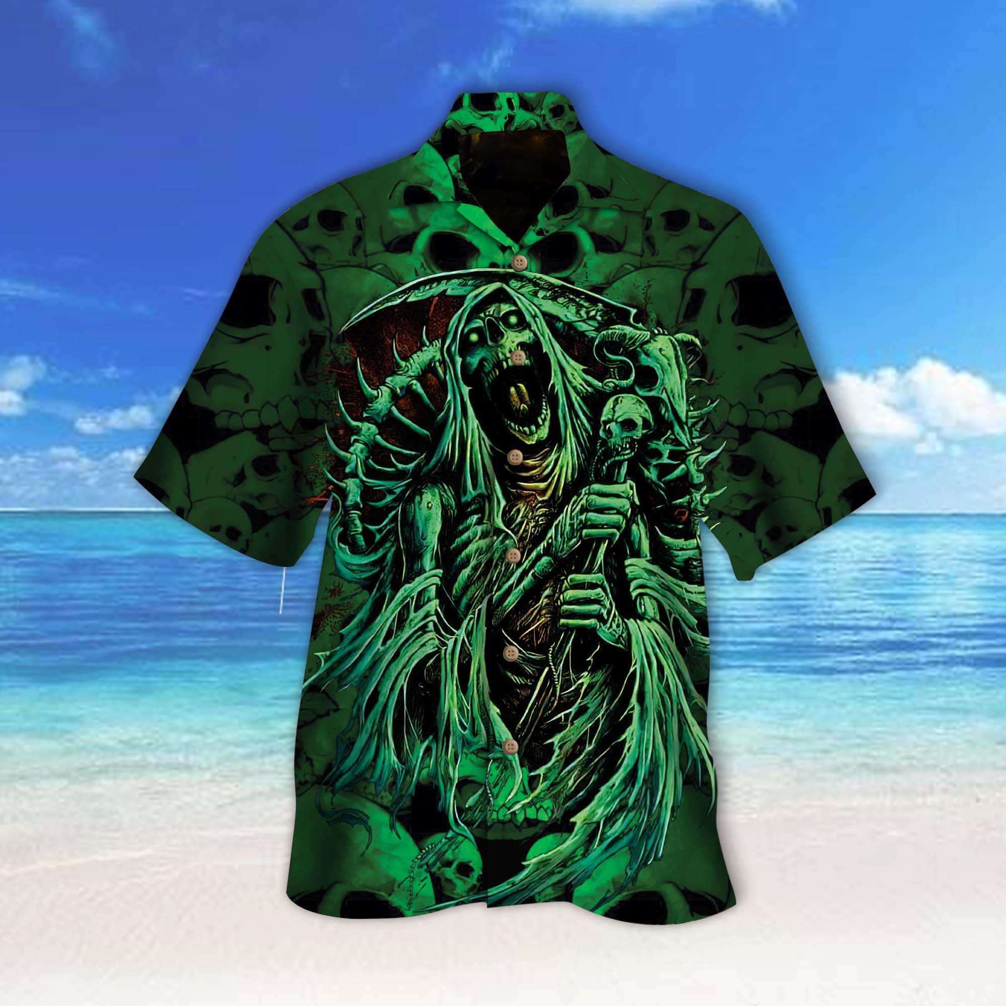 Green Skeleton Skull Hawaiian Shirt – Mc0126 – Skull Art Prints