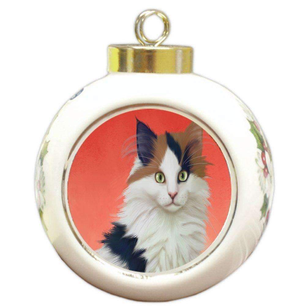 Calico Kitten Cat Round Ball Christmas Ornament