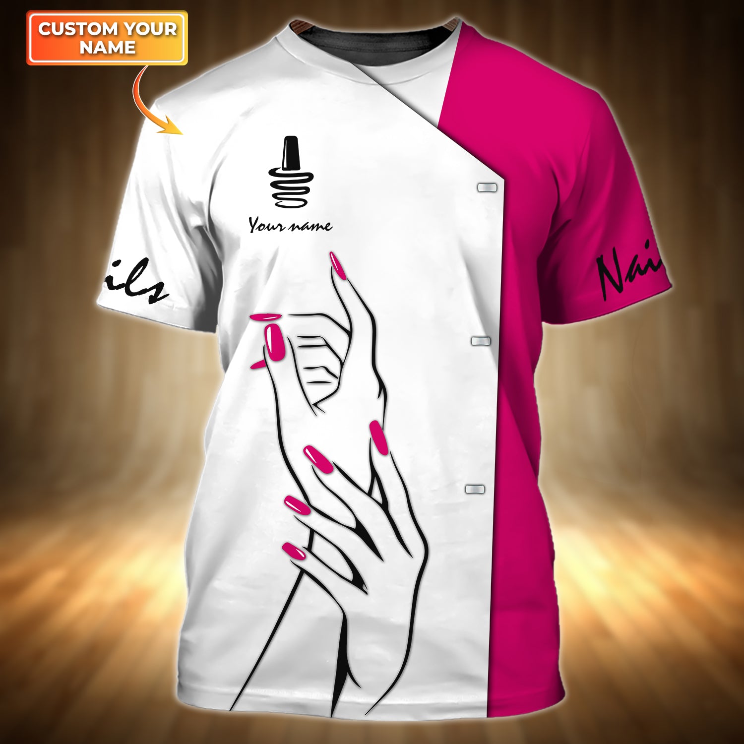 Personalized 3D Tshirt Nail Technician Shirts Manicurist Gift, White & Pink Tad Shirt For Her Him