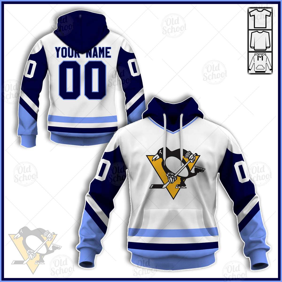 Pittsburgh Penguins Custom Name Number Vintage White Jersey Pullover Hoodie