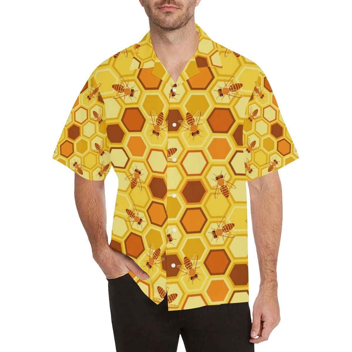 Bee And Honeycomb Pattern Men’S All Over Print Hawaiian Shirt