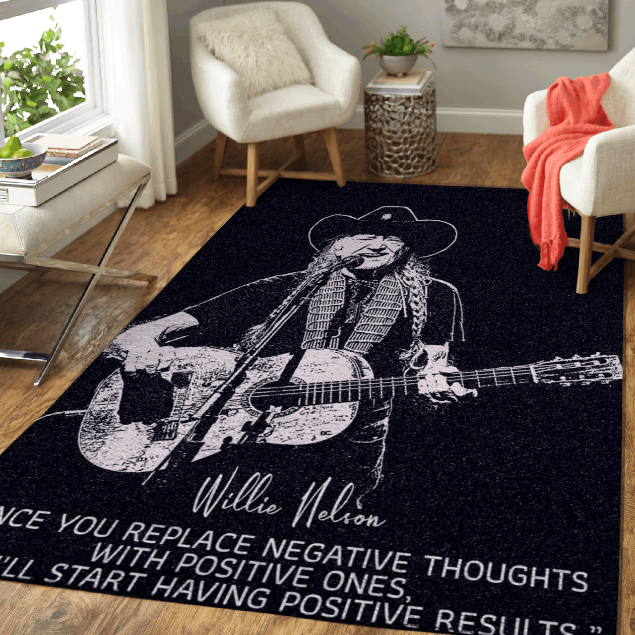 Willie Nelson Quotes – Once You Replace Negative Thoughts Art Area Rug