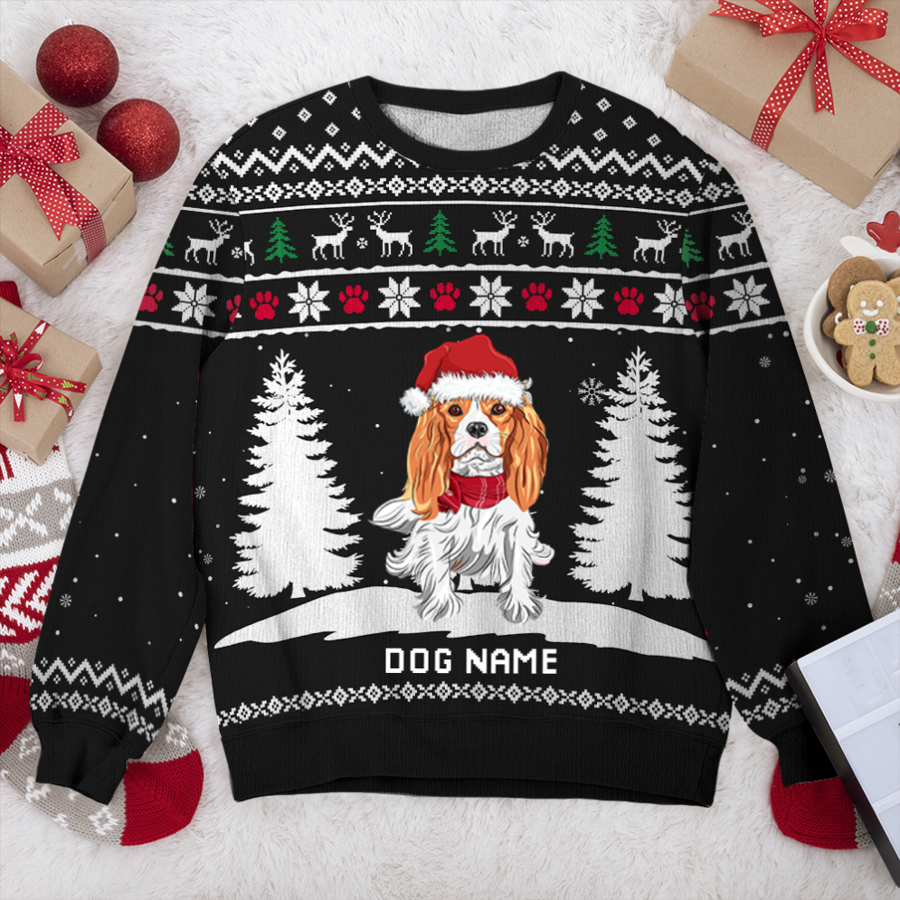 Cavalier Winter Dog Personalized Sweater, Dog Ugly Christmas Sweater