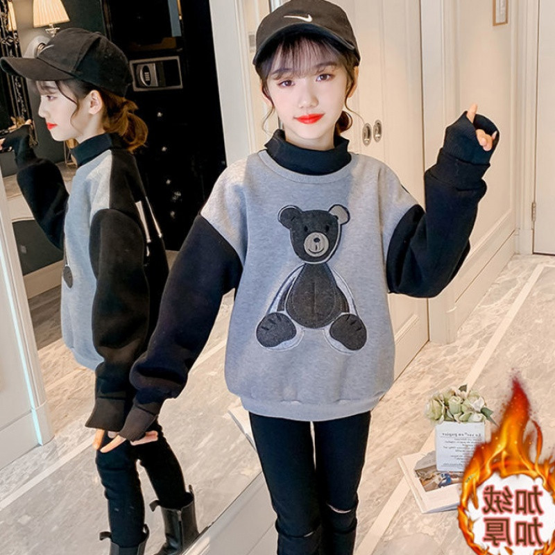 Bear Thicken Spring Autumn Tops Hoodies Girls Sweatshirts Coat Kids Outwear Teenager Children Clothes High Quality alx