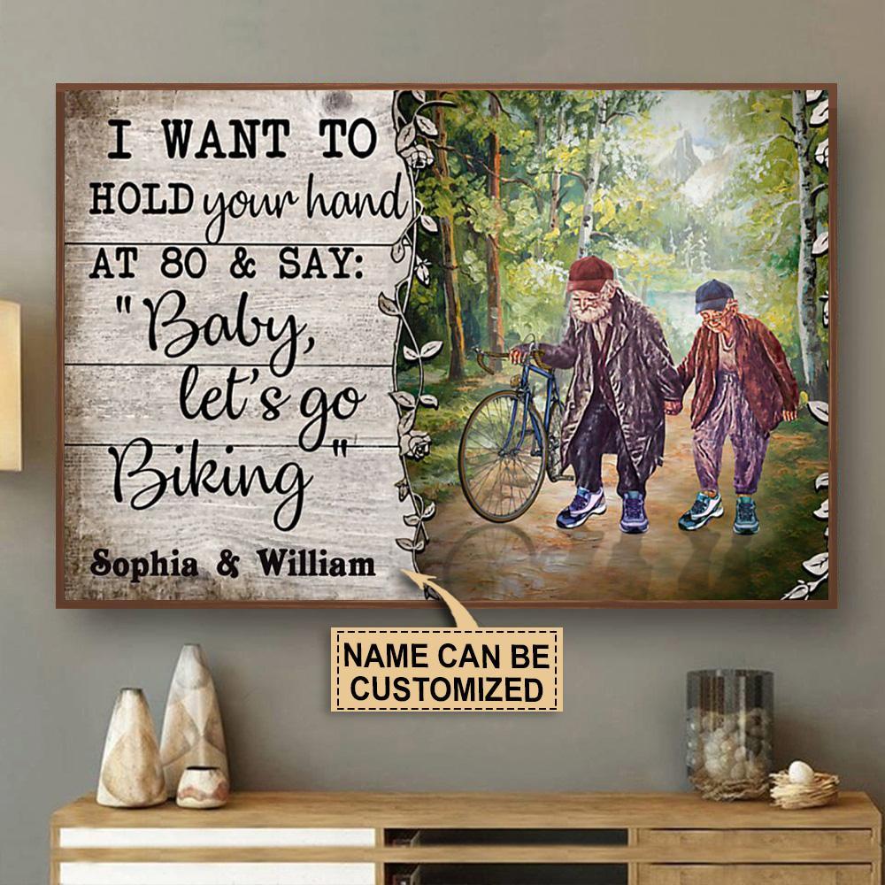 Personalized Cycling Couple Hold Your Hand Customized Poster
