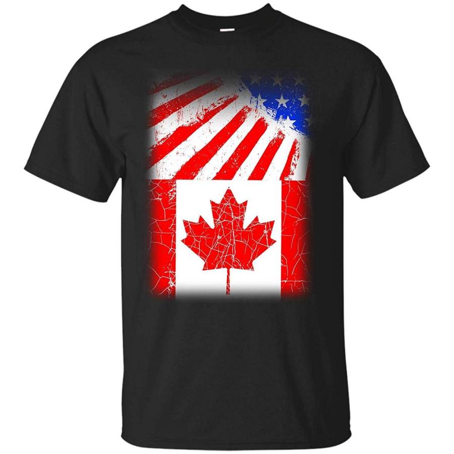 Canadian American Flag T-Shirt Canada America Vintage Men Gift Tee