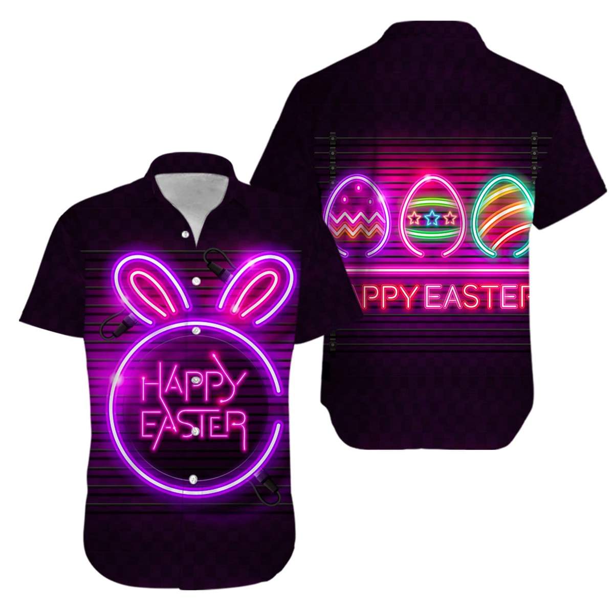 Bunny Eggs Neon Happy Easter Day Hawaiian Aloha Shirts Hawaiian Shirt For Men, Hawaiian Shirt For Women, Aloha Shirt