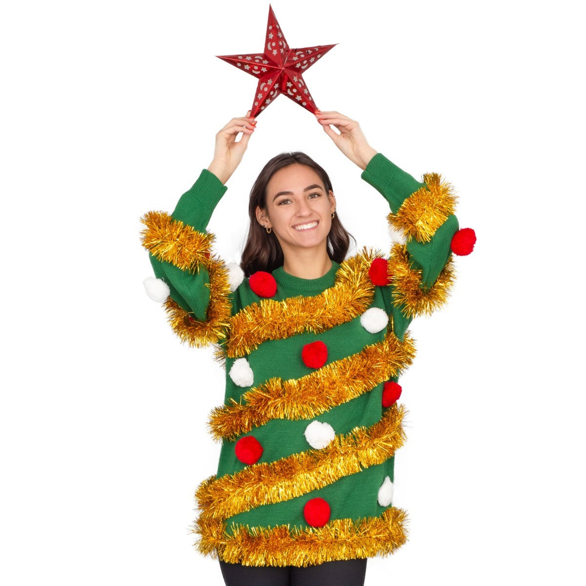 Women’S Tinsel Tree Ugly Christmas Sweater