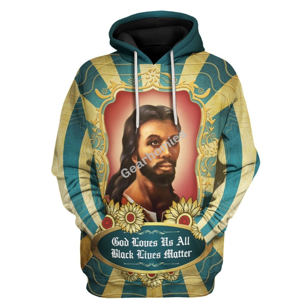 Gearhomies Tracksuit Hoodie Pullover Sweatshirt Black Jesus God Loves Us All Black Lives Matter 3D Apparel