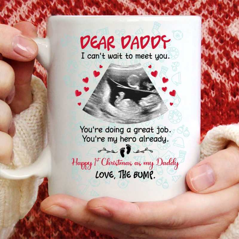 Personalized Gift For Dad To Be Happy 1St Christmas Mug With Sonogram