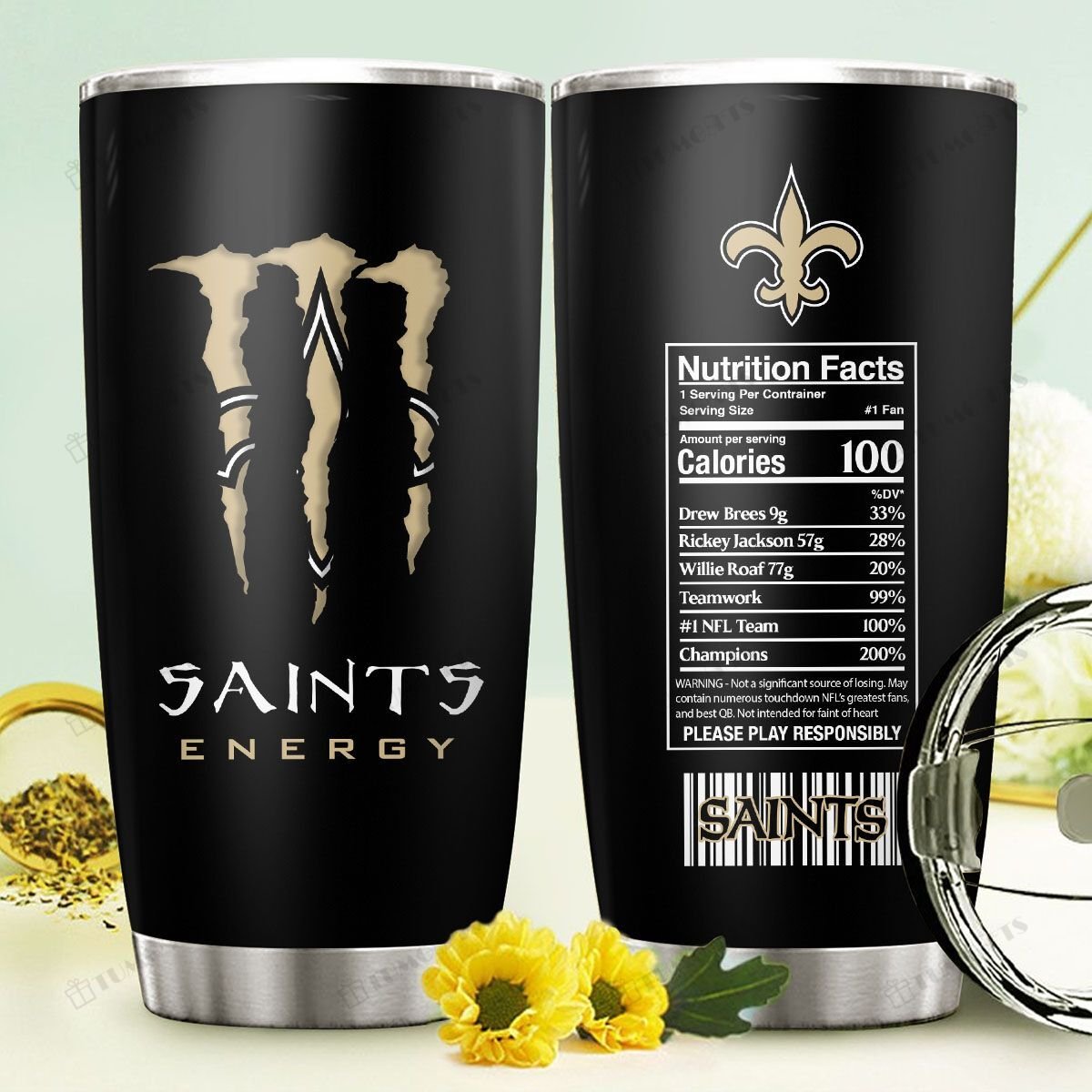 Buy New Orleans Saints American Football Team Monster Energy Nutrition Facts Stainless Steel Tumbler