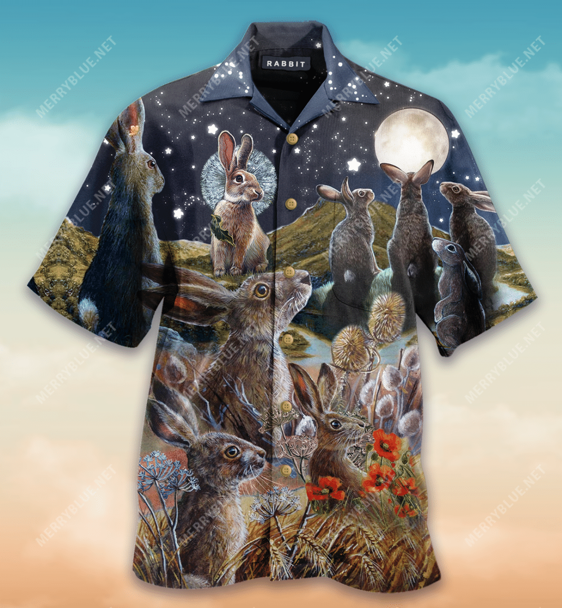 Rabbits Love The Moon Hawaiian Shirt