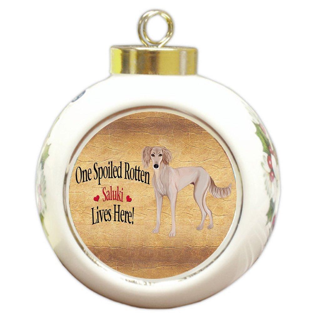 Saluki Puppy Spoiled Rotten Dog Round Ball Christmas Ornament