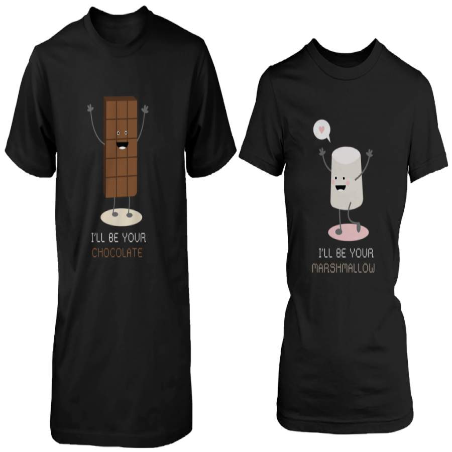 I’ll Be Your Chocolate & I’ll Be Your Marshmallow Matching Couple Shirts (his & hers Set)