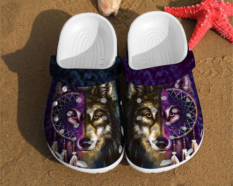 Wolf Art Dreamcatcher Two Face Rubber clog Shoes Comfy Footwear