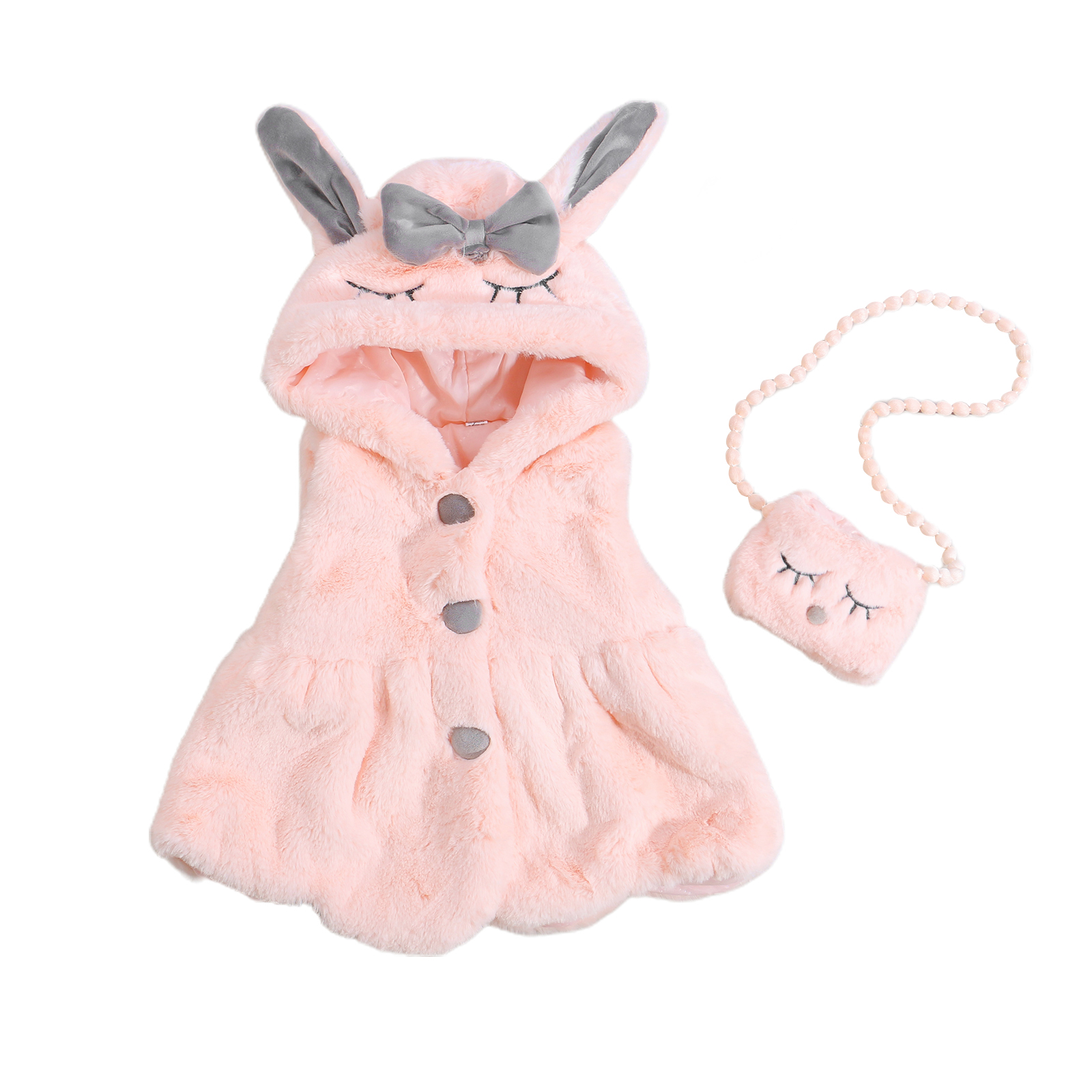 Children Baby Girls 2pcs Fluffy Clothes Set Sleeveless Faux Fur Hoodie Jacket +Messenger Bag Winter Infant Kids Warm Outfits alx