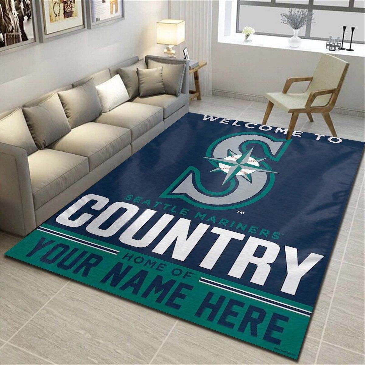 Seattle Mariners Personalized Rug, Team Living Room Carpet, Customized Floor Mat Home Decor