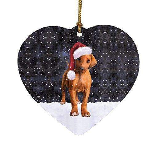 Let It Snow Christmas Holiday Rhodesian Ridgeback Puppy Dog Wearing Santa Hat Heart Ornament D233