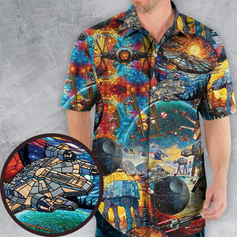 Spaceships Death Star Suncatcher Glass Hawaiian Shirt