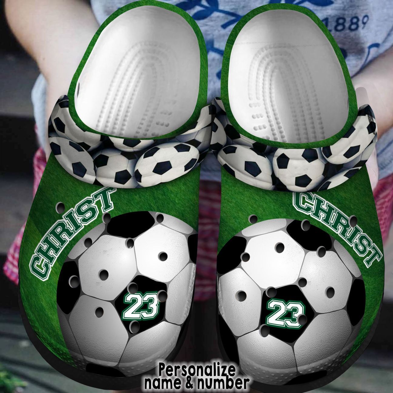 Soccer Personalized Clog, Custom Name, Text, Color, Number Fashion Style For Women, Men, Kid, Print 3D Green Soccer