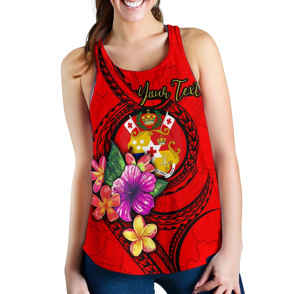 TongaPacific Custom Personalised Women’s Racerback Tank – Floral With Seal Red – BN12