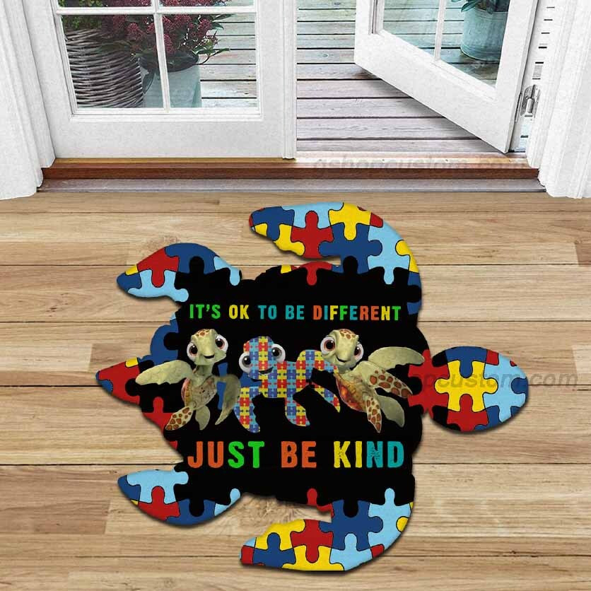 Turtle Be Kind Autism Awareness Shaped Doormat – It Ok To Be Different Ocean Turtle 3D Rug Doormat Decor – Sdm-A0086