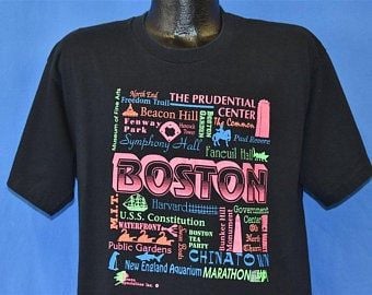 80s Boston Massachusetts New England Neon Tourist T-shirt  Vintage Tee 3901