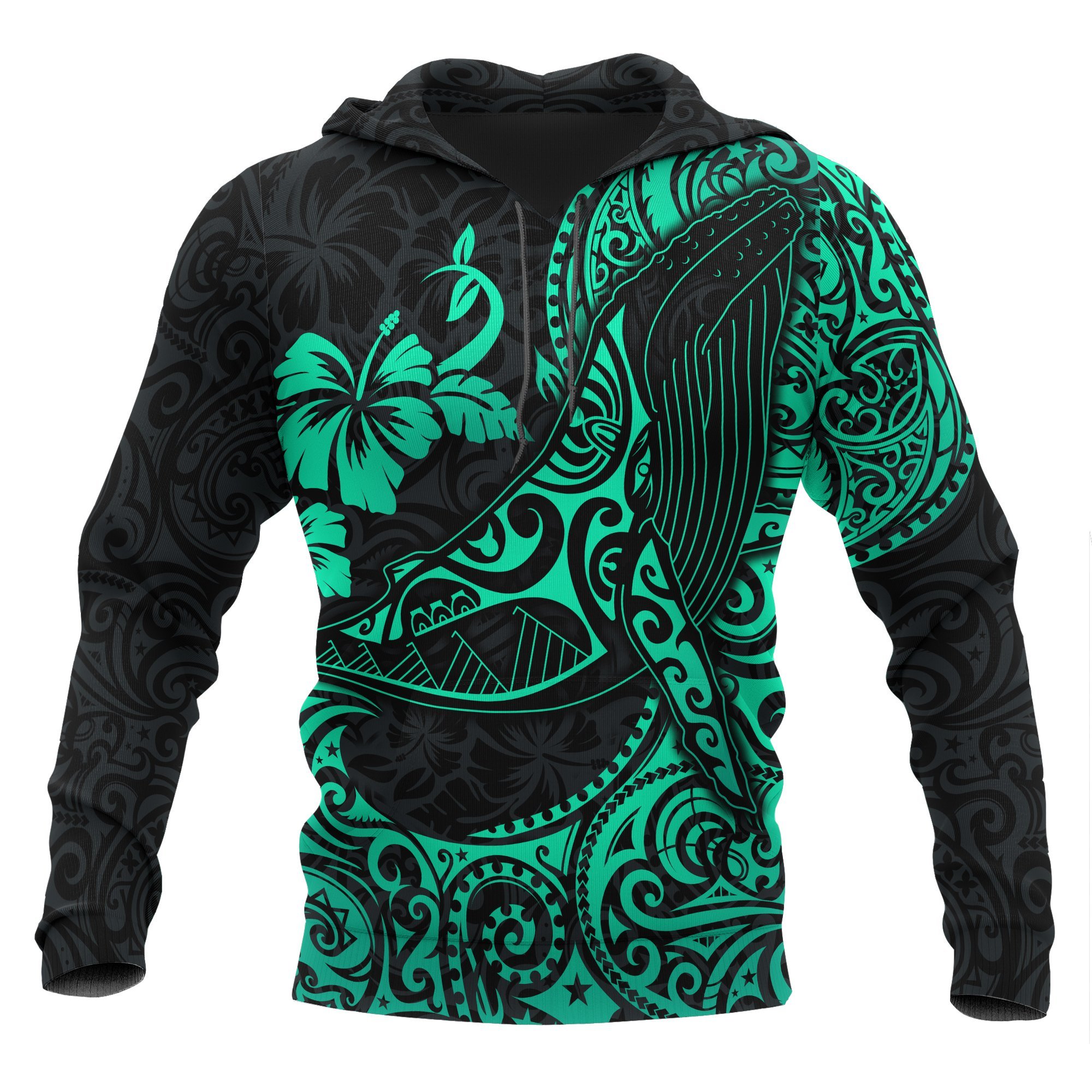 Polynesian Hawaii Hoodie – Polynesian Turquoise Humpback Whale – Pacific Print Hoodie