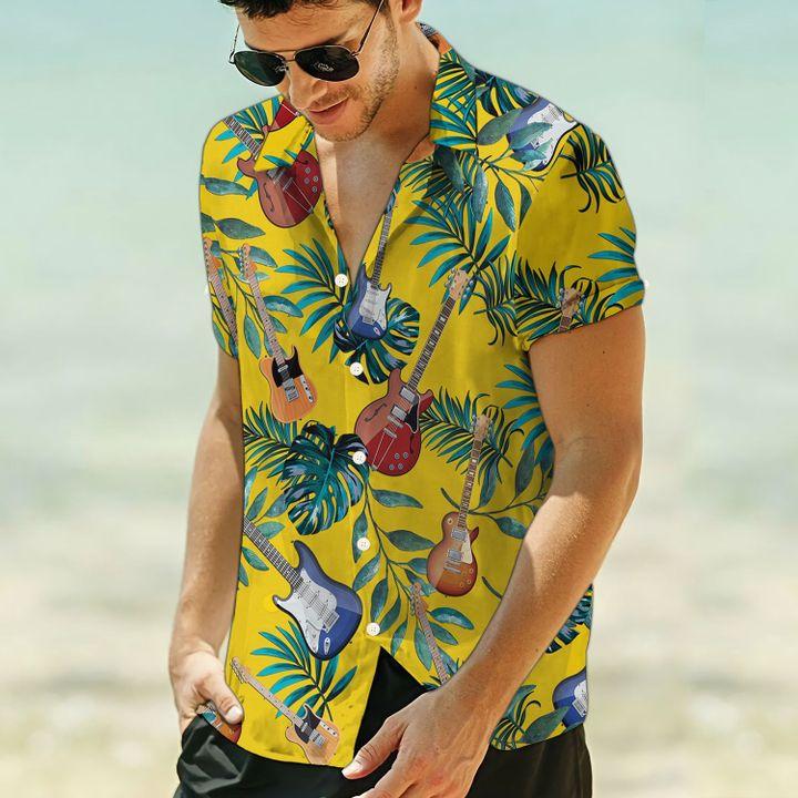 Guitar Yellow Tropical Leaves Hawaii Shirt For Men And Women Ha13689